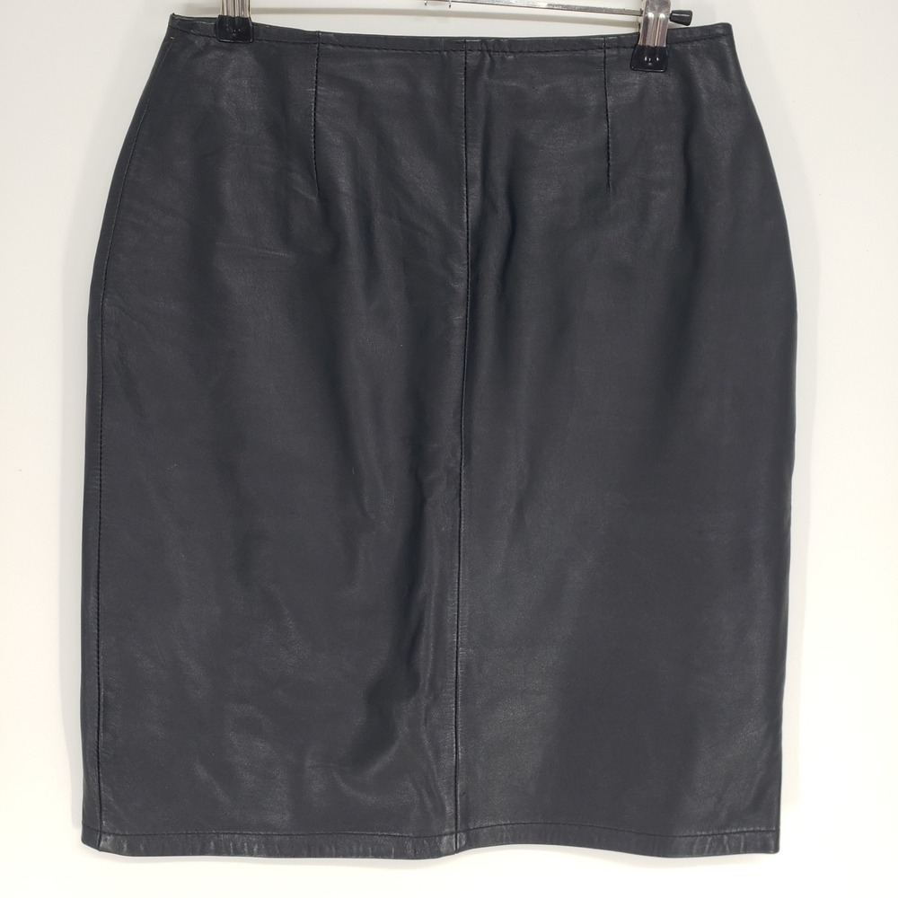 Vintage 90s Bermans Black Genuine Leather Pencil Skirt Size 10 Minimalist Edgy